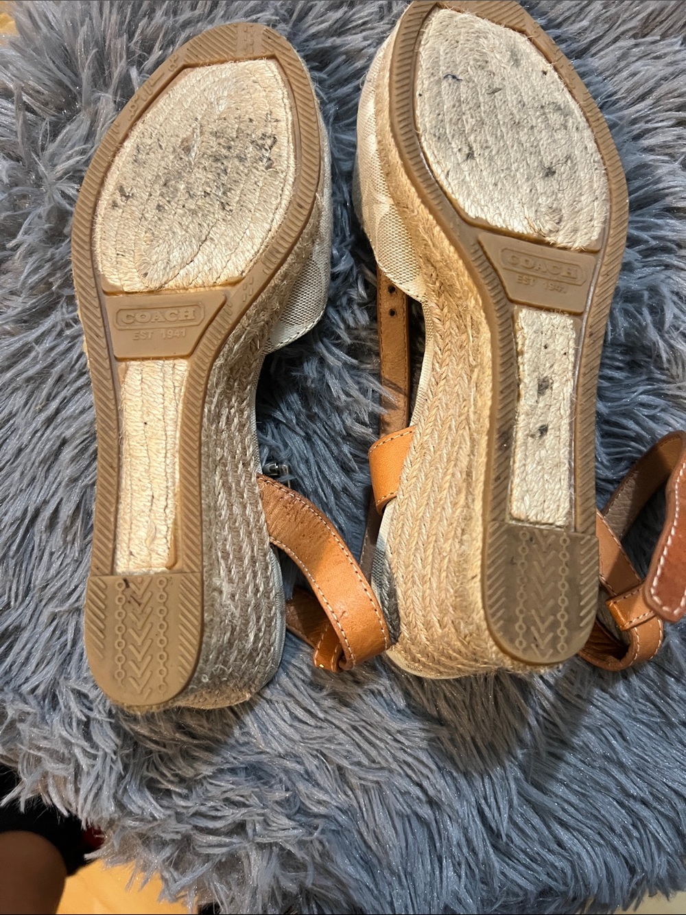 Coach Canvas & Leather Sandals in Saddle and Ivory - Picture 2 of 7